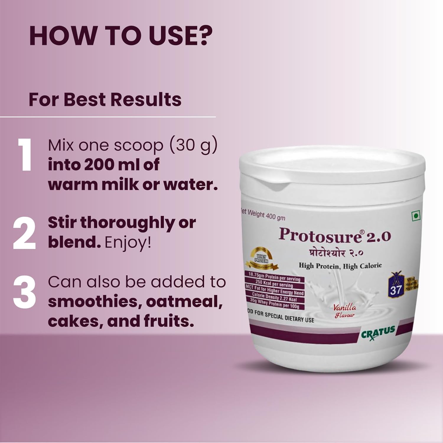 Cratus Protosure 2.0 - Helps Manage Diabetes | Rich in Proteins and Calories | Easily Digestible Fats | Filled with Essential Vitamins and Minerals | Low Glycemic Index
