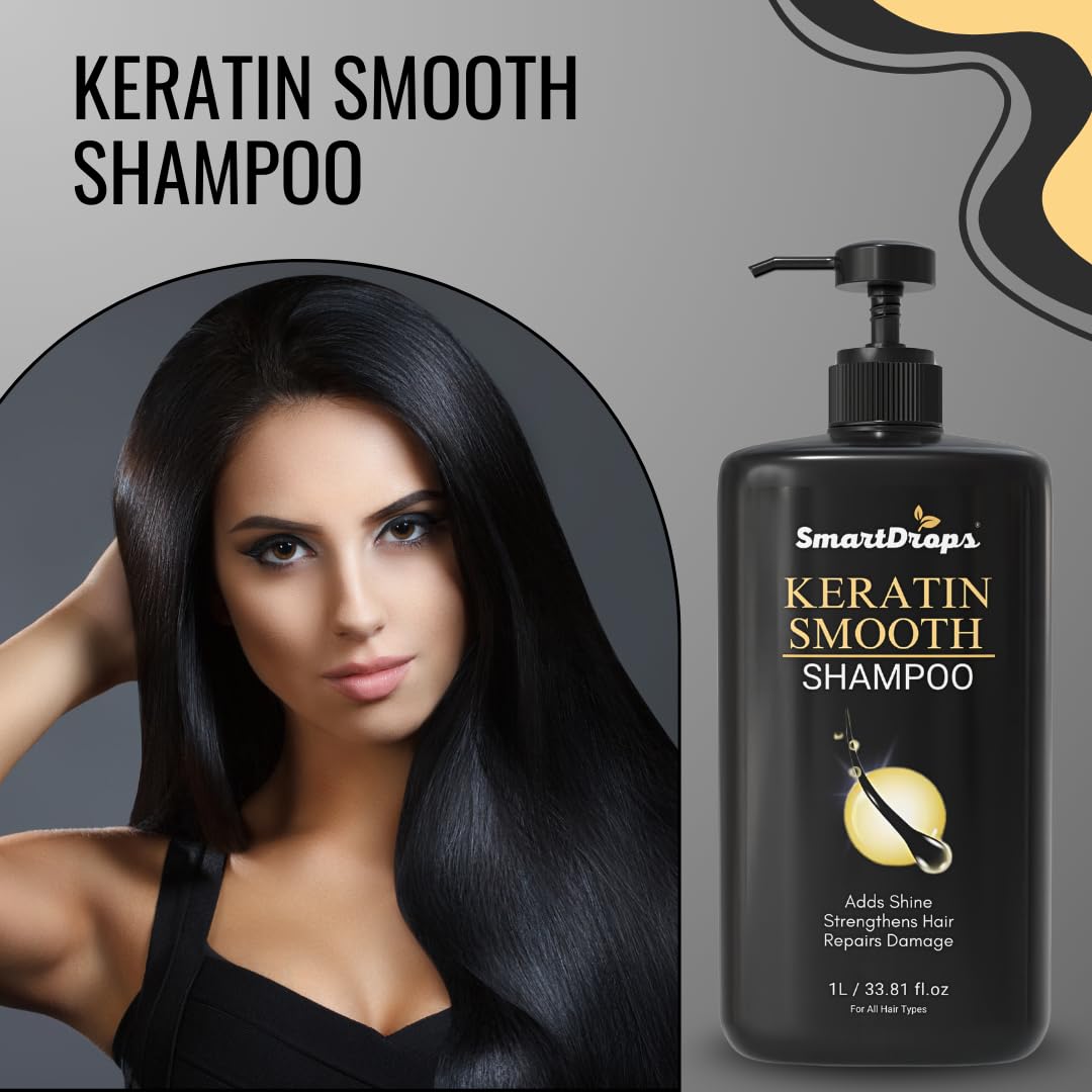 Smartdrops Keratin Shampoo for Frizzy & Dry Hair | Dandruff Care & Hair Fall Control | Repairs Damaged Hair | For Men & Women’s Hair Shampoo | 1 Ltr
