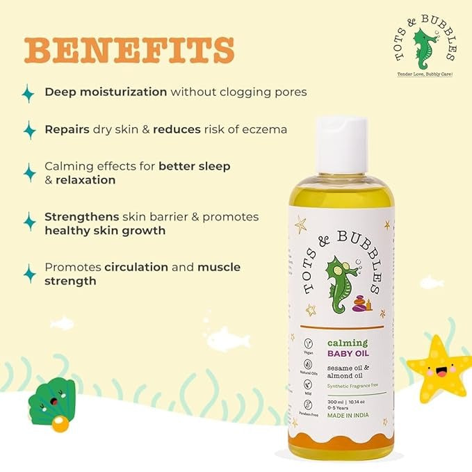 Tots & Bubbles Calming Baby Massage Oil with Sweet Almond & Olive Oil - 300 ml