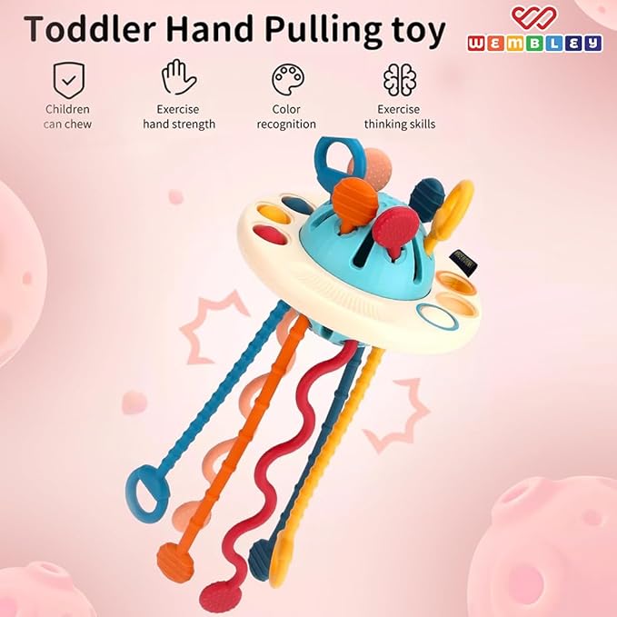 Wembley Montessori Sensory Pull String & Teether Toy for Babies 6-12 Months Multicolor