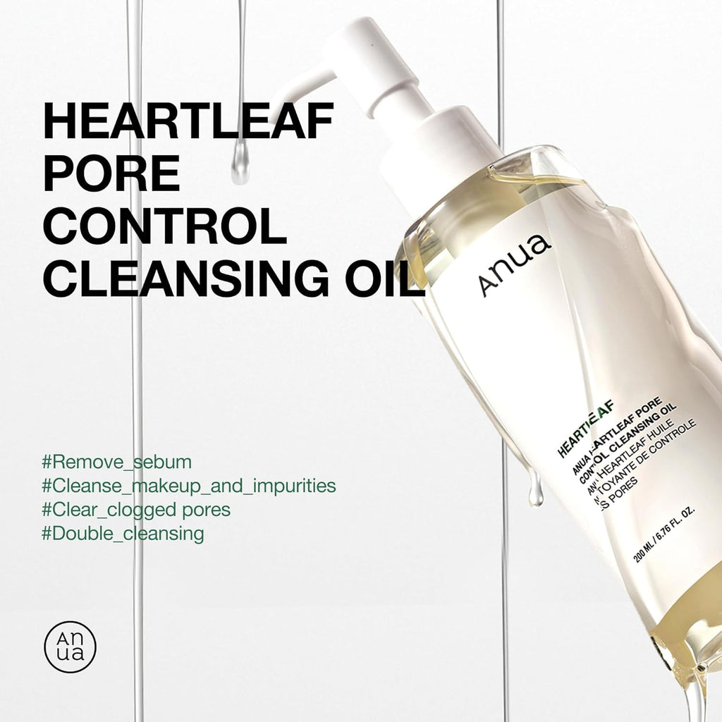 Anua Heartleaf Pore Control Cleansing Oil, Makeup Blackhead Remover, Oil Cleanser for Face, Korean Skin Care 200ml