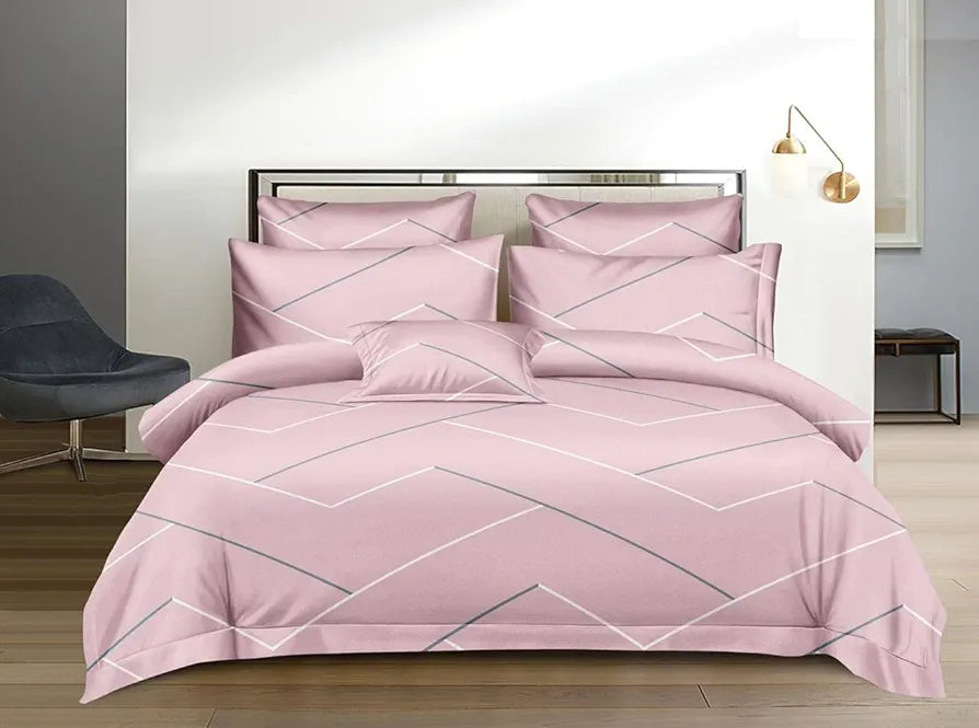The Home Style 400 TC Supersoft 100% Cotton Printed Flat King Size Double Bed Bedsheet with 2 Pillow Cover Ballet Pink