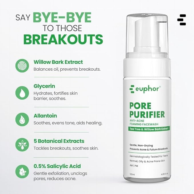 Euphor Teens Anti-acne Foaming Face wash- Pore Purifier - 120 ml (Pack of 2)