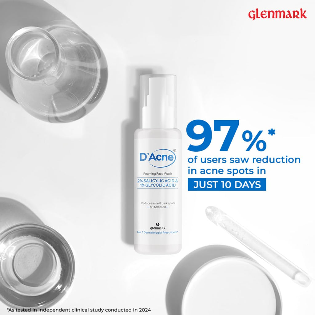 D'Acne Foaming Face Wash | 2% Salicylic Acid And 1% Glycolic Acid | Visibly Reduces Acne in 10 Days | Deep cleanses pores | Prevents breakout | Suitable For Oily & Acne-Prone Skin| 60ML