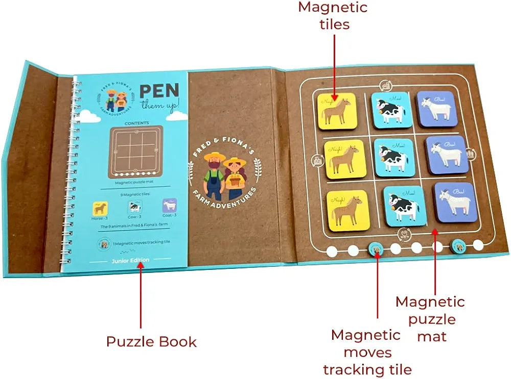 Pelikas Toyz Mind Game Brain 5 Year Old, Educational Travel Games for Kids 4 to 7 Years Old, Gifts for Boys Girls, Magnalogix Magnetic PuzzleTile Toy Game, Pen Them Up Junior