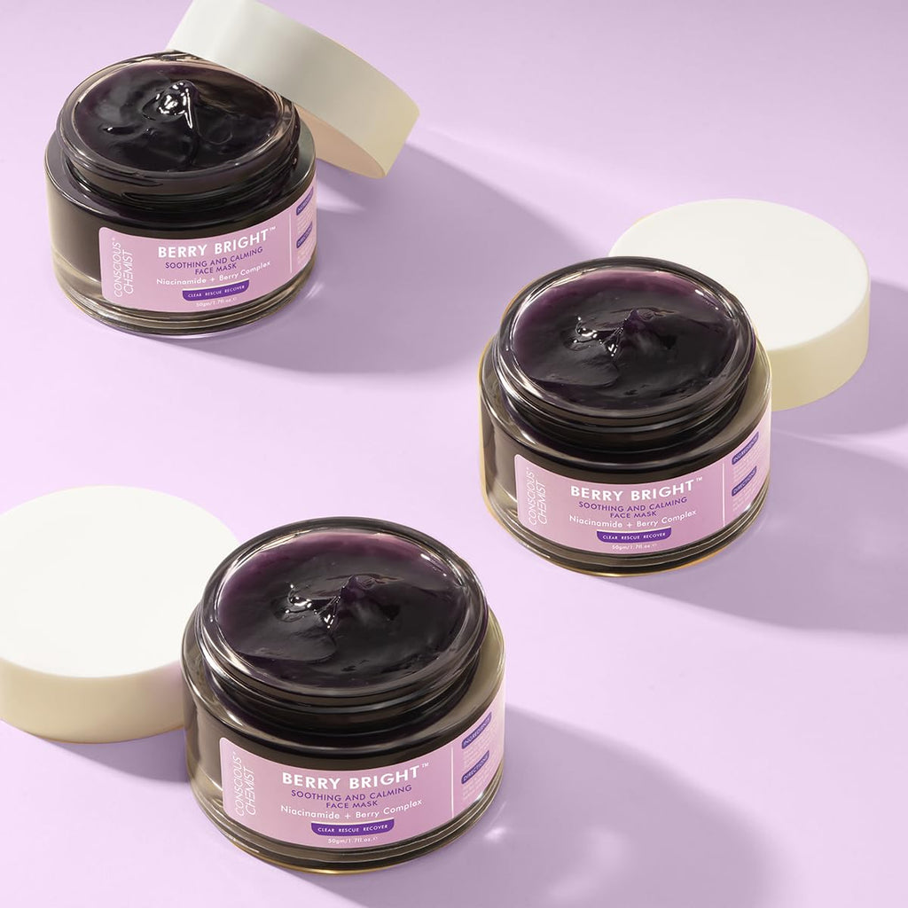 Conscious ChemistÂ® Berry Bright Pore Refining & Brightening Face Mask | For Bright and Clear Skin with Niacinamide & Berry Extracts | 50g