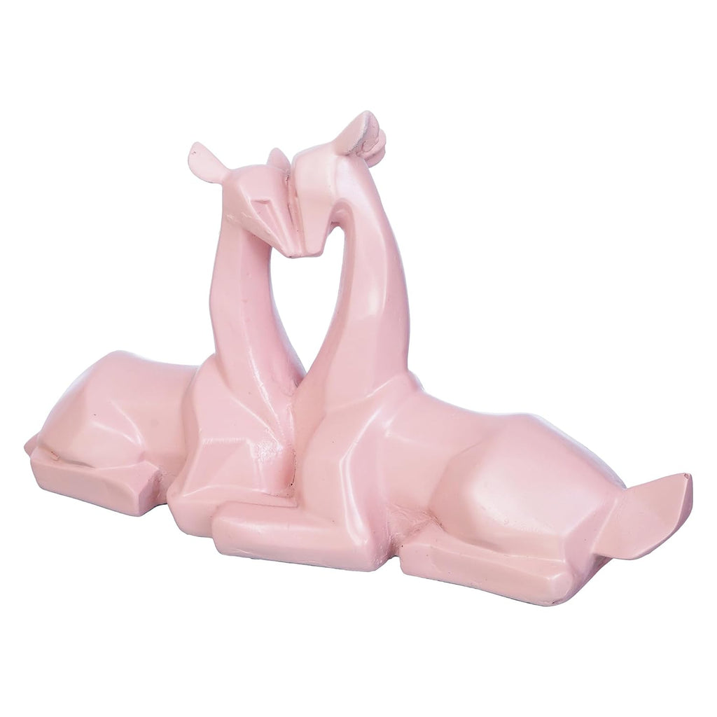 Ecraftindia Set of 2 Pink Polyresin Geometric Hugging Deer Statue Decorative Showpiece