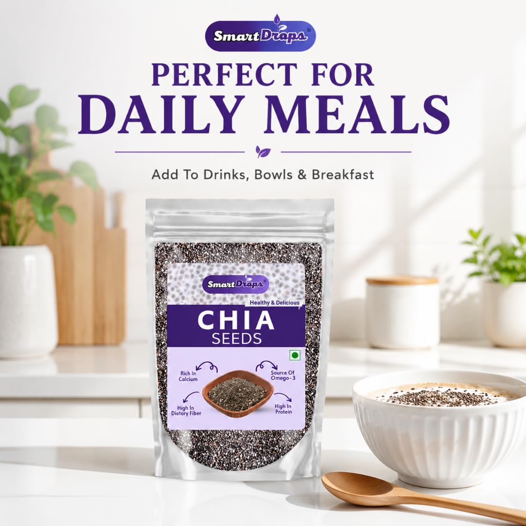Smartdrops Chia Seeds, Chiaseeds, Raw Chia Seed, Chia Seeds Weight Loss, ChiaSeeds For Weight Loss Daily Use Seed Blend Pack For Drinks Smoothie & Meals For Men And Women - 50gm (Pack 1)