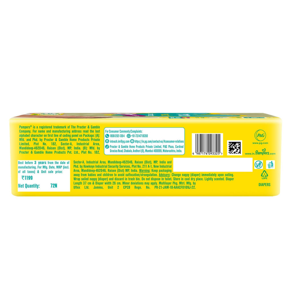 Pampers Active Baby Tape Style Baby Diapers, Newborn/Extra Small (NB/XS) Size, 72 Count, Adjustable Fit with 5 star skin protection, Up to 5kg Diapers