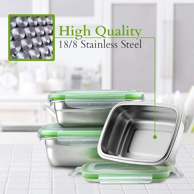 Femora Lunch Box High Steel Rectangle Heavy Duty Airtight Leakproof Unbreakable Storage Container With Lock Lid | 2800 Ml | Set of 3