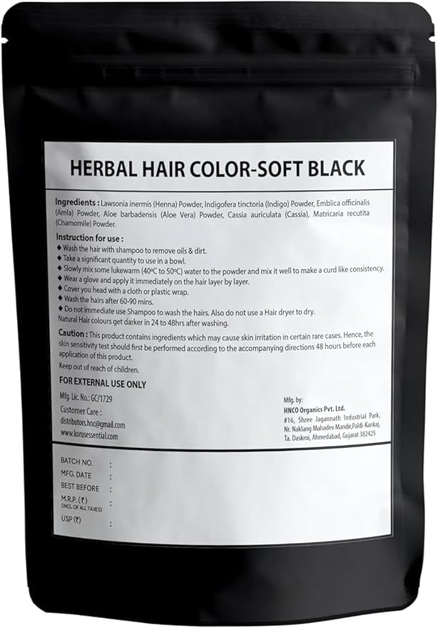 Korus Essential Natural Herbal Hair Color For Women & Men - Soft Black - 100 gms