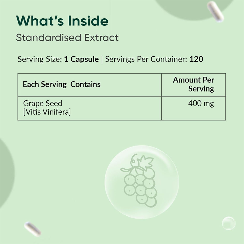 Ambrosial Grape Seed Extract Capsules | 95% OPCs Polyphenols | High Strength Grape Seed Supplement | Strong Antioxidant | Pack of 1-120 Vegan Capsules