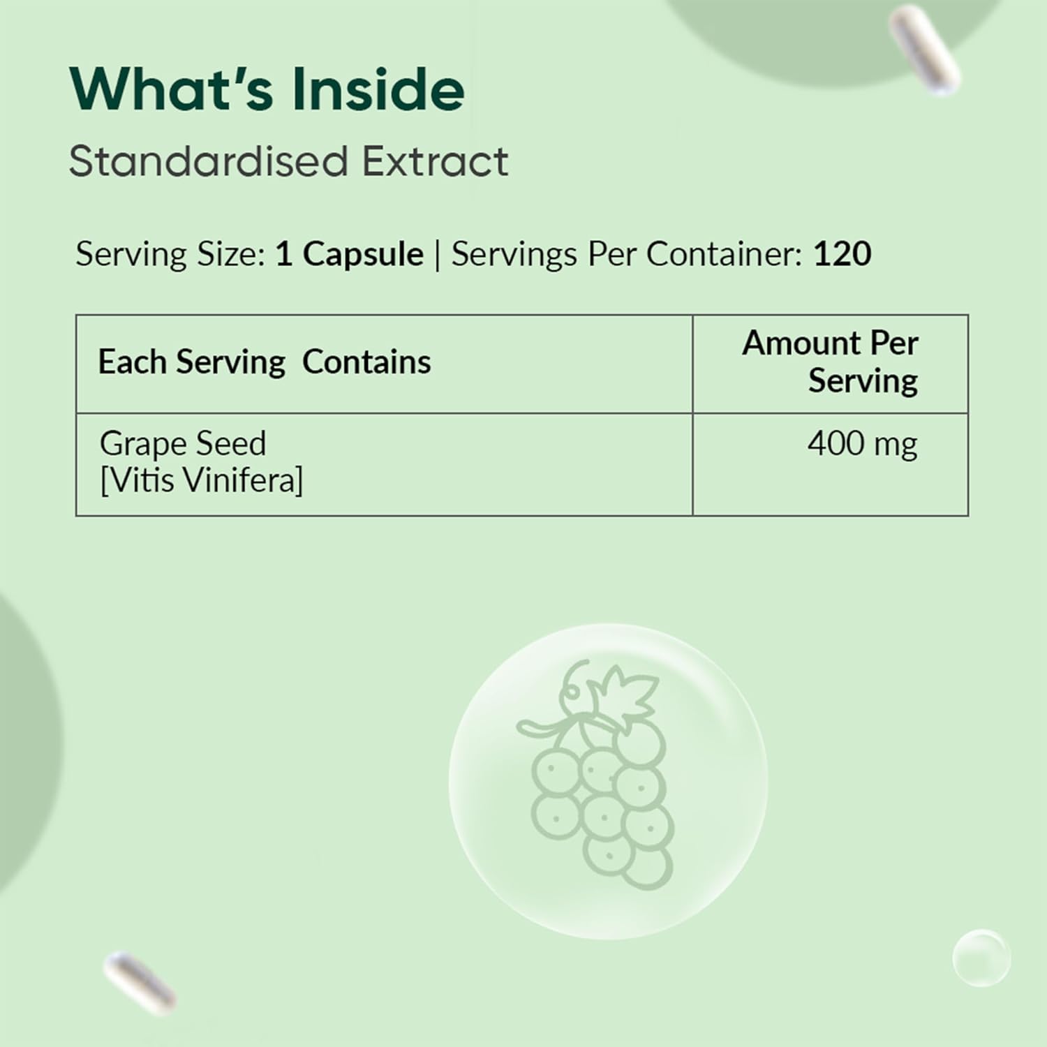 Ambrosial Grape Seed Extract Capsules | 95% OPCs Polyphenols | High Strength Grape Seed Supplement | Strong Antioxidant | Pack of 1-120 Vegan Capsules