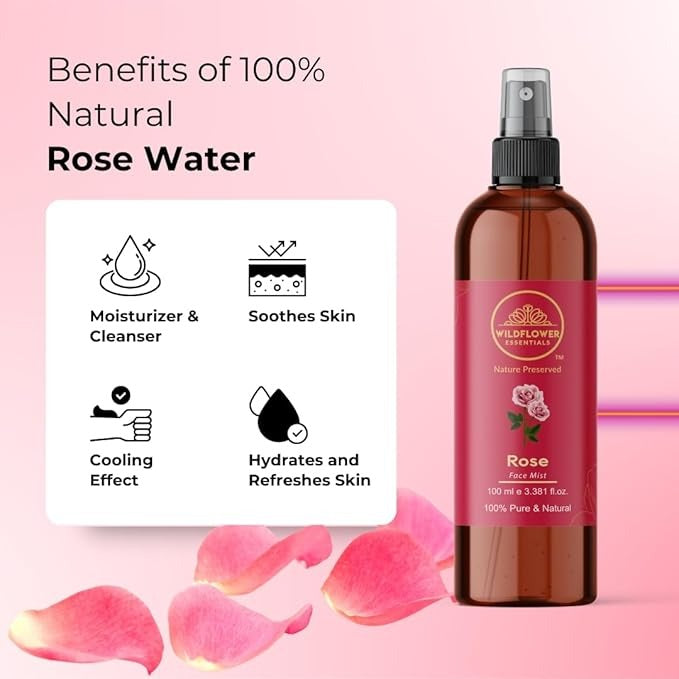Wildflower Essentials Rose Water For Face Skin Body - 100 ml