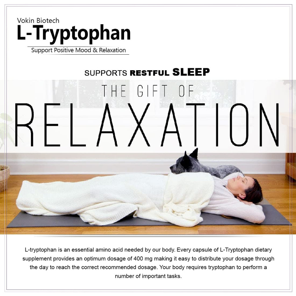 Vokin biotech L-Tryptophan â€“ Support Positive Mood & Relaxation- 400mg (90 Capsules)