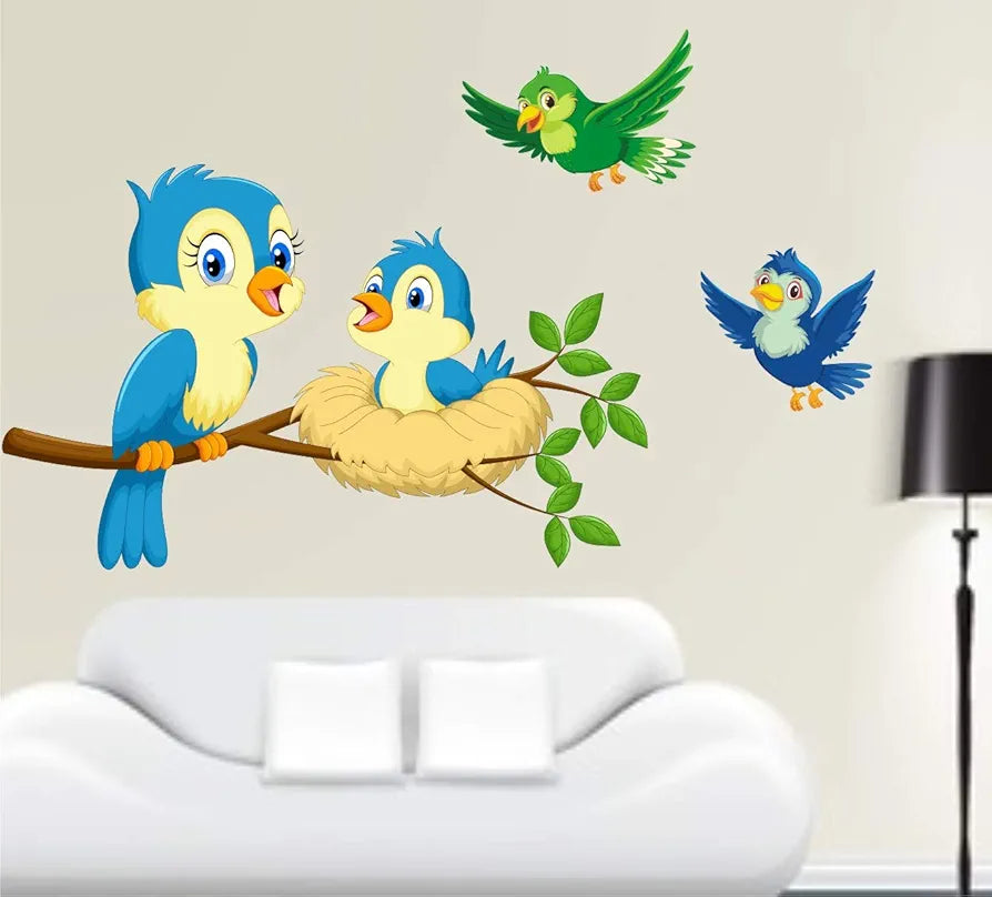 Heaven Decors Bird Baby On Tree Branch with Flying Birds Sticker for Kids -Self-Adhesive