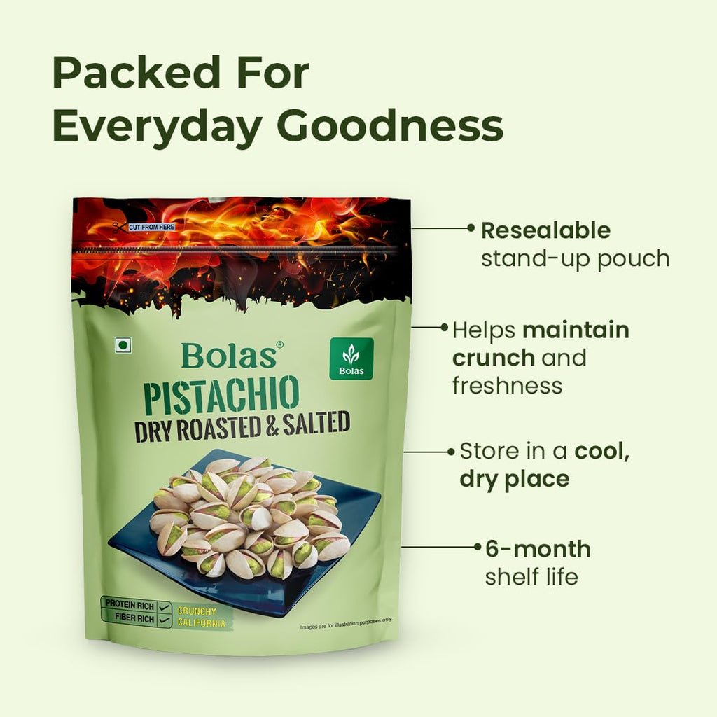 Bolas Roasted & Salted California Pistachios 200g | Pista | Rich in Protein, Phosphorus & Dietary Fibre | Low Calorie | Crunchy Healthy Snack | Dry Fruits