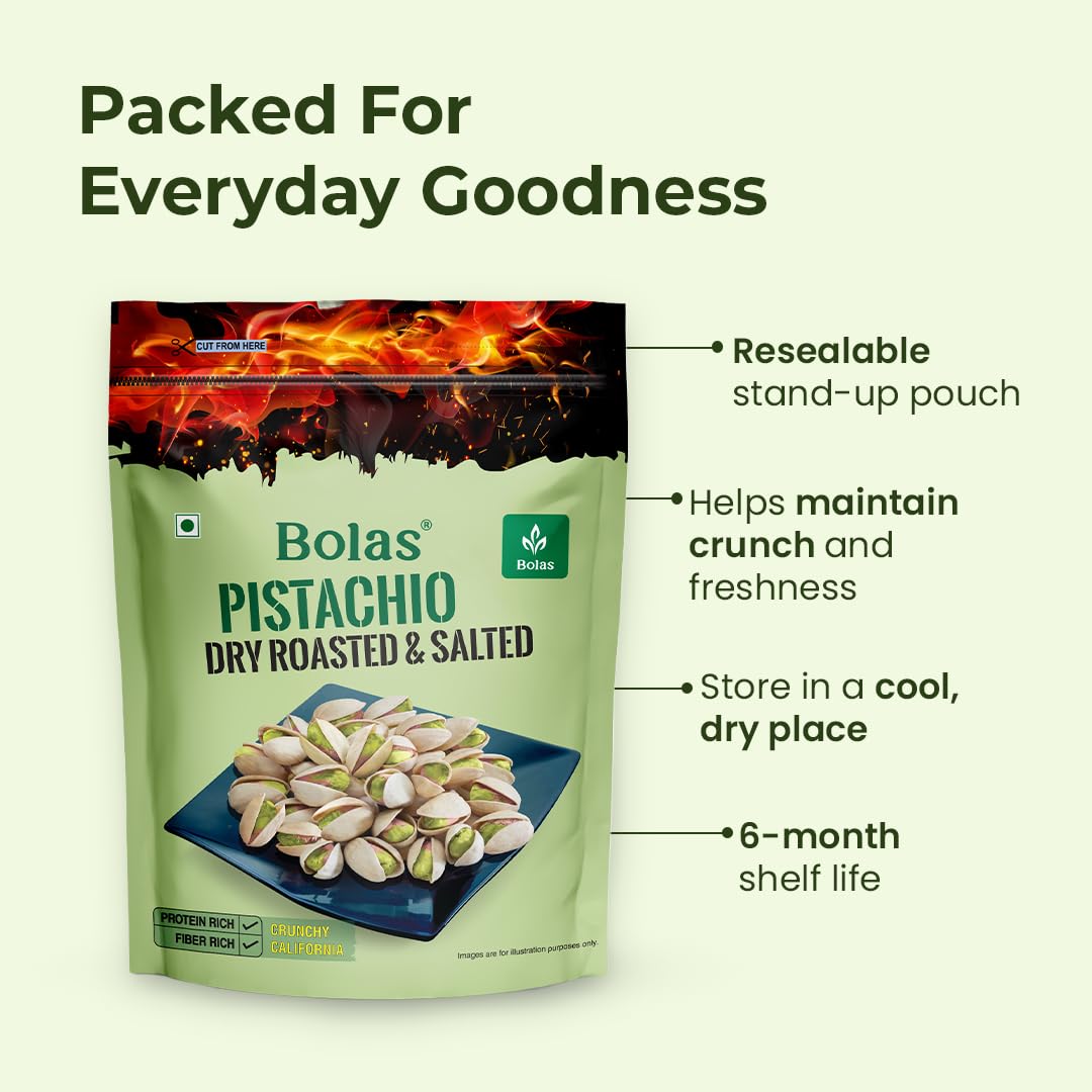 Bolas Roasted & Salted California Pistachios 200g | Pista | Rich in Protein, Phosphorus & Dietary Fibre | Low Calorie | Crunchy Healthy Snack | Dry Fruits