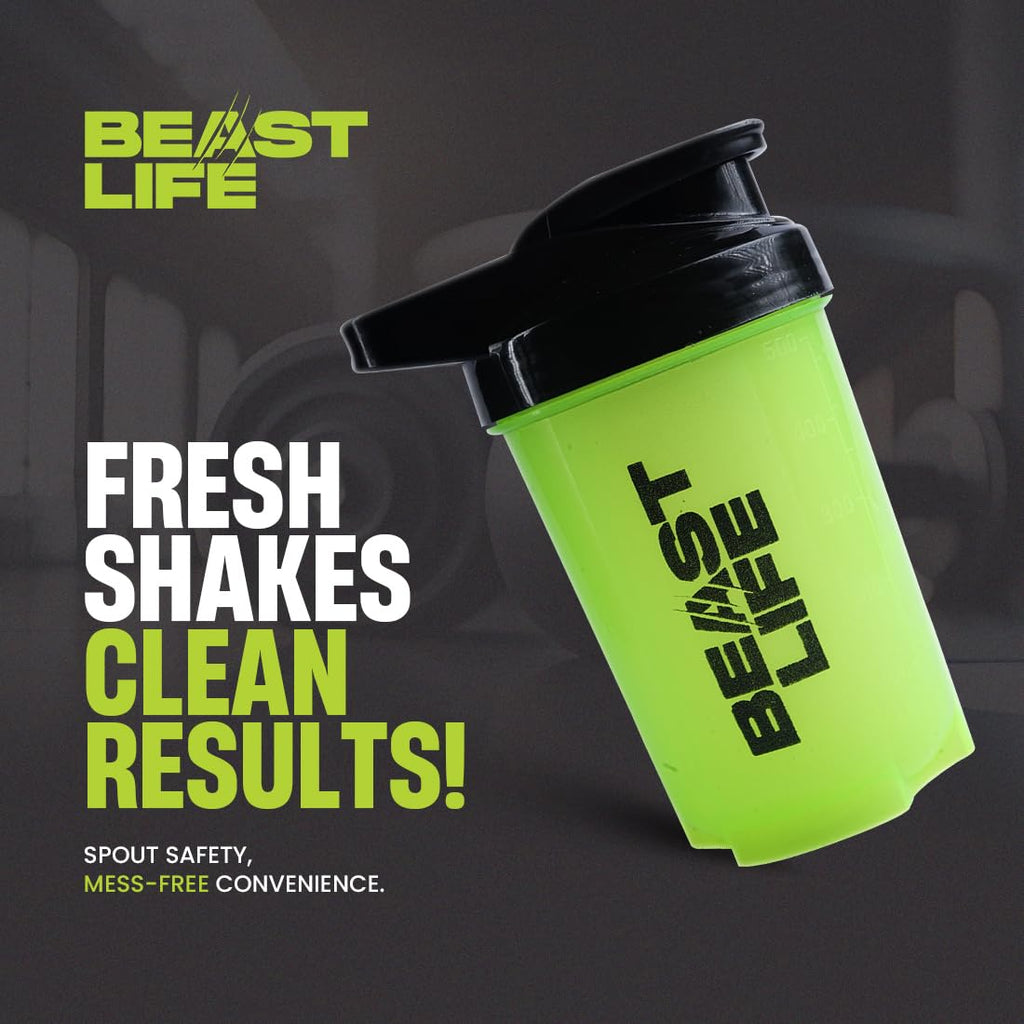 BEASTLIFE Plastic Shaker Bottle with Lid for Gym | Leak-Proof, BPA-Free Blender Bottle for Protein, BCAA & Pre Workout | All Drink Compatible | Easy to Carry