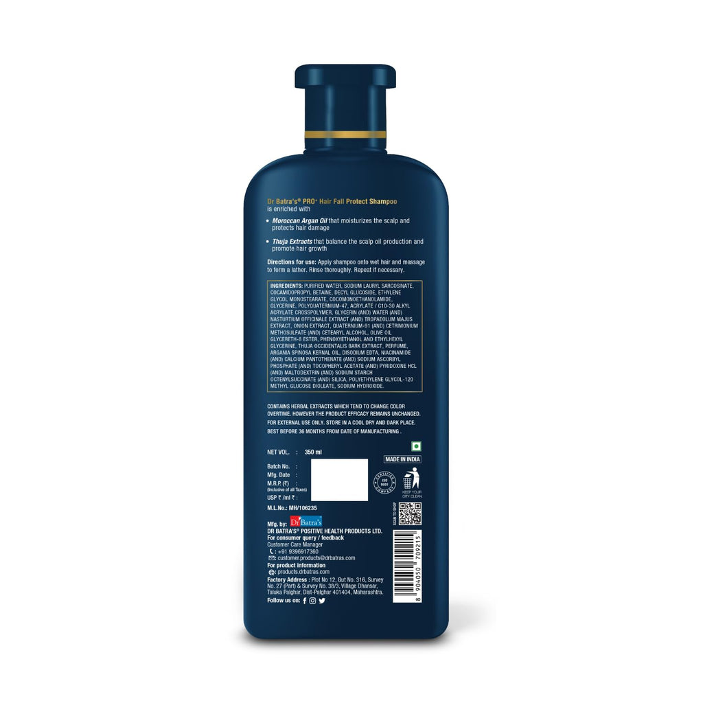 Dr Batra's PRO+ Hair Fall Protect Shampoo-350 ml | Sulphate Free Moroccan Argan Oil Shampoo for Men & Women