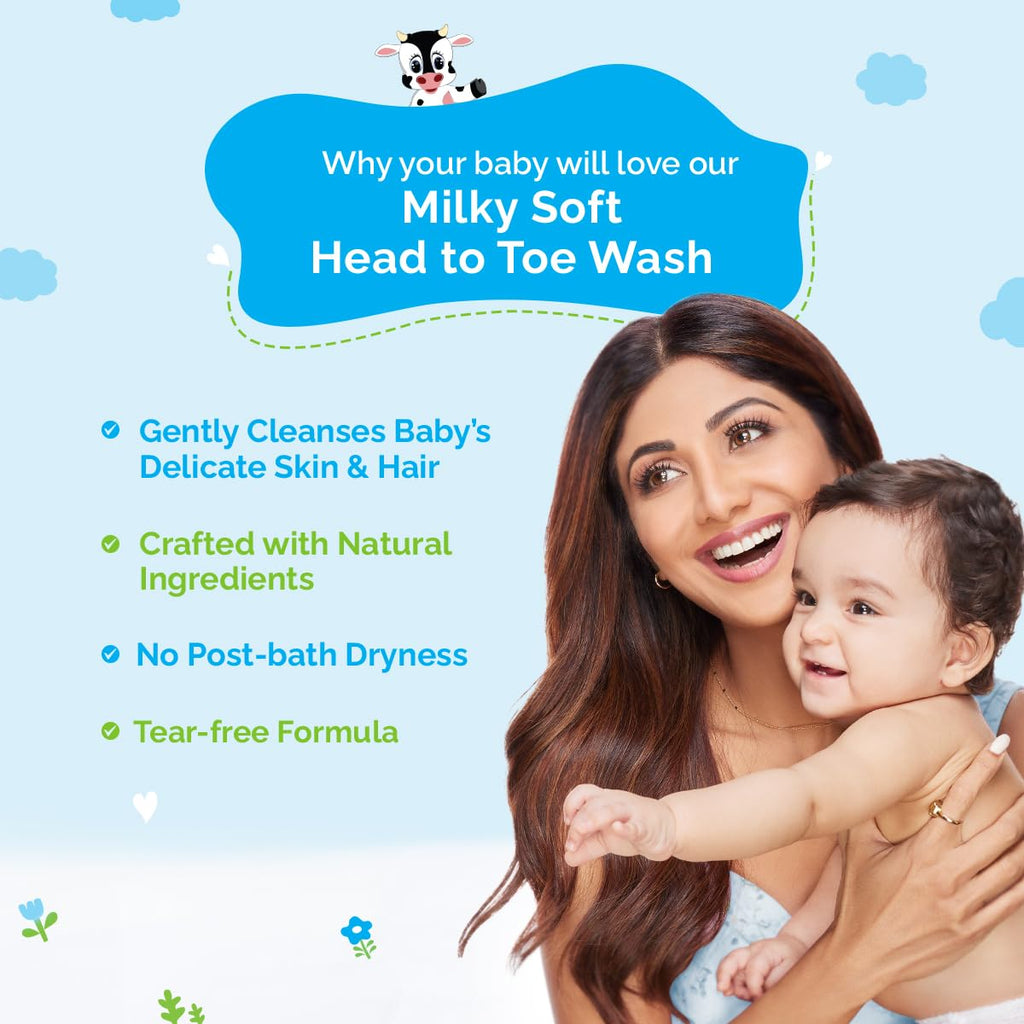 Mamaearth Milky Soft Head to Toe Wash With Oats, Milk, and Calendula for Babies- 200 ml |2-in-1 Tear-Free Body Wash & Shampoo | Moisturizes and Soothes Skin | Travel-friendly Pack