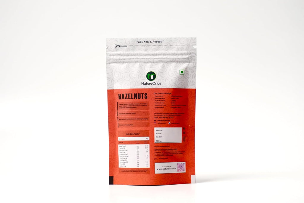 NATUREONUS Premium Hazelnuts 100 Gram | Delicious Hazel Nuts For Eating, Raw & Dehulled For Making Chocolate Spread, Tasty Dry Fruits