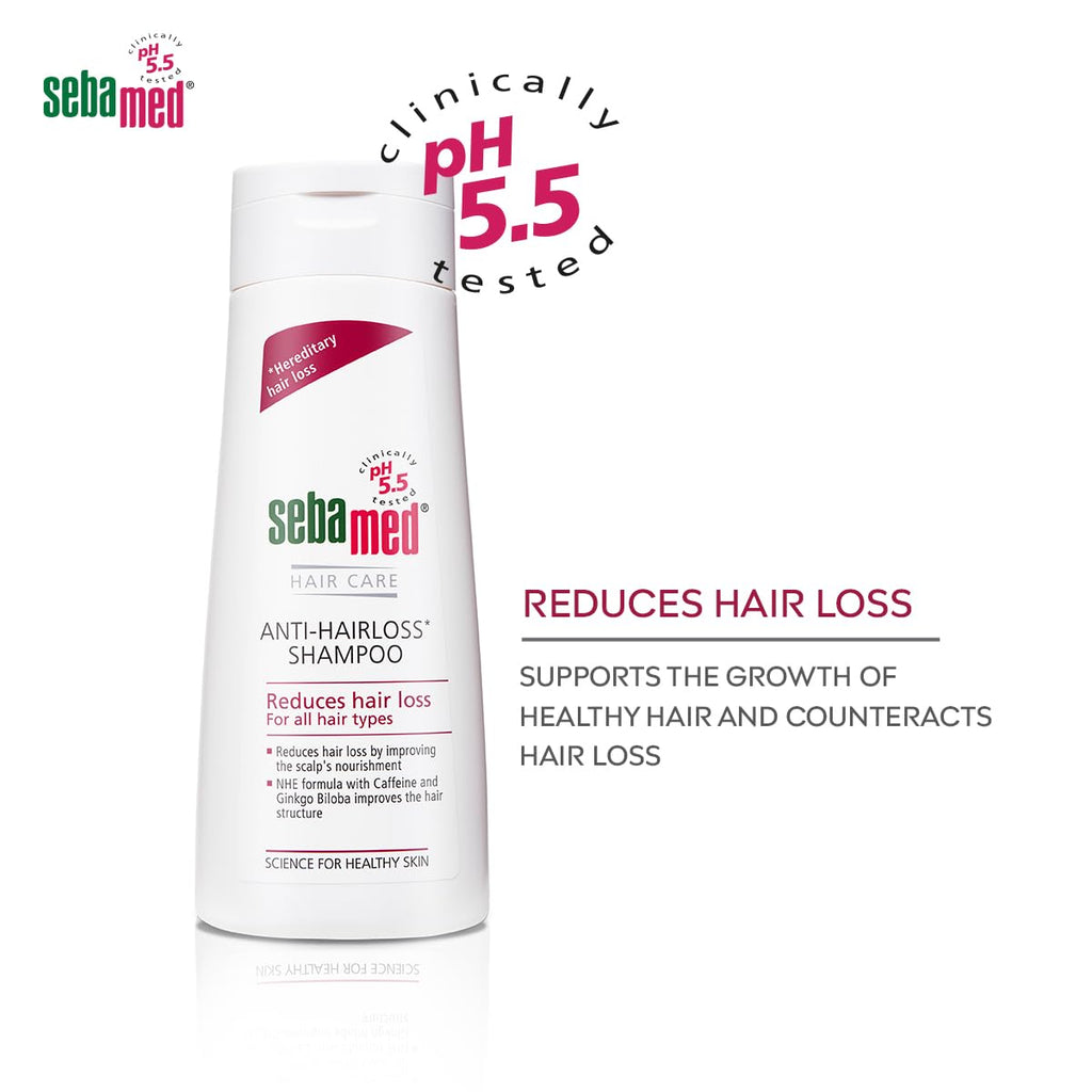 Sebamed Anti Hairloss Shampoo 200 ml|pH 5.5|Reduces Hairloss|Caffeine & Gingko Biloba| Hairfall| men & women |phthalates SLS and parabens free l Soap free l Toxin free l Clinically proven l