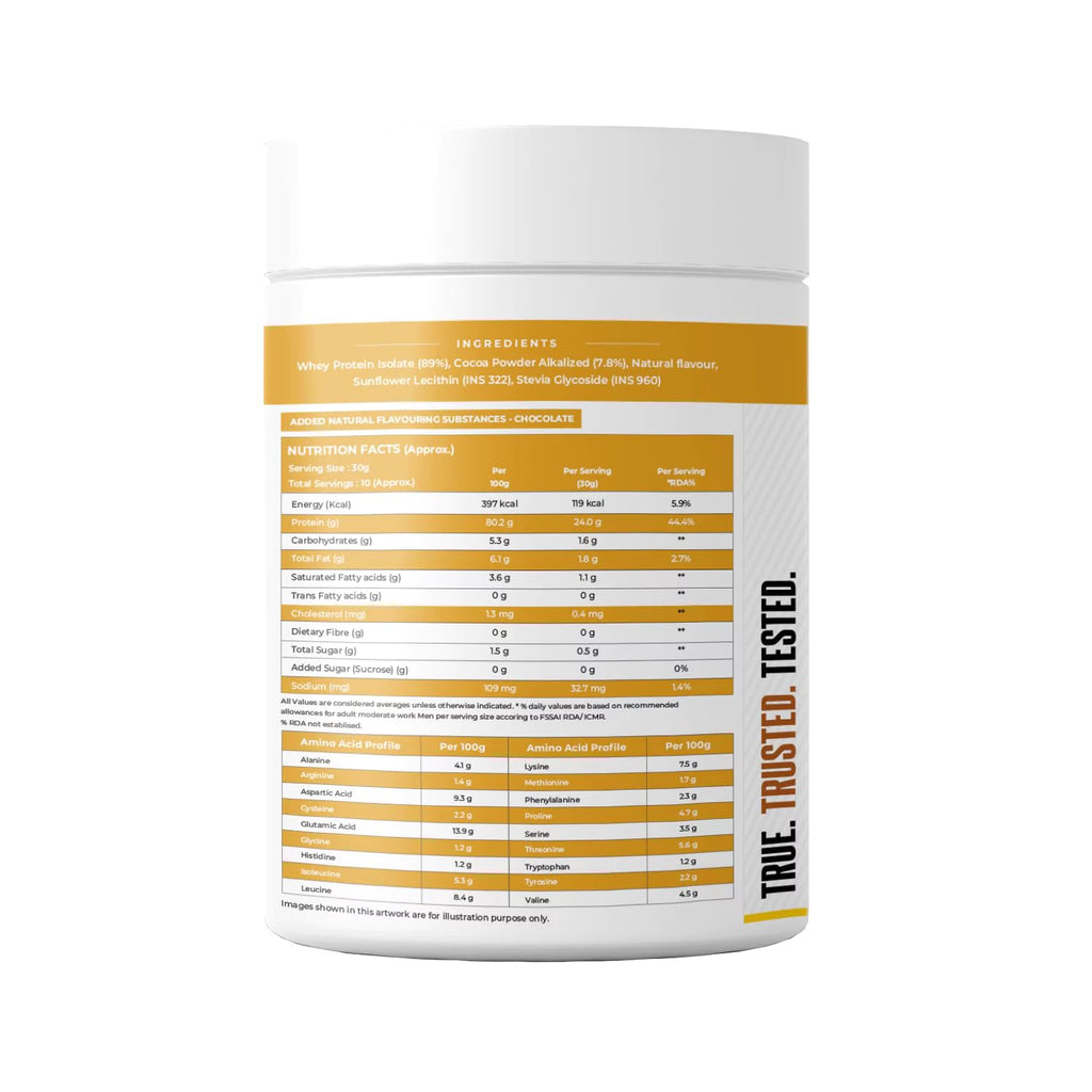 NATURALTEIN Whey Protein Isolate 300g â€“ Chocolate Flavor â€“ 24g Protein per 30g Serving â€“ Naturally Flavoured, No Artificial Sweeteners â€“ Easy to Digest â€“ No Adulteration â€“ Clean & Natural