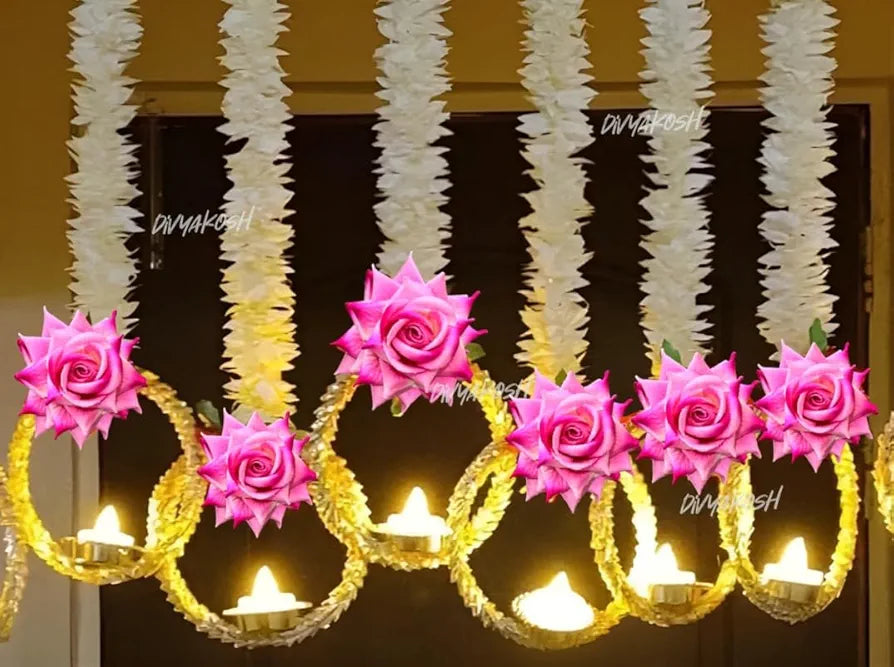 Wall Hangings for Home Decoration Pink Rose Handmade Set of 4 Style 18