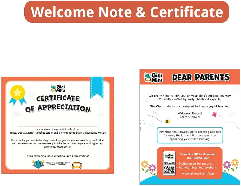 GiniMiniTrace Erase & Learn – 68 Pre-Writing Activity Cards for Kids 3–6 Tracing Counting Play-Doh Rewritable Travel-Friendly Fine Motor Skill Toy & Educational Gift Set