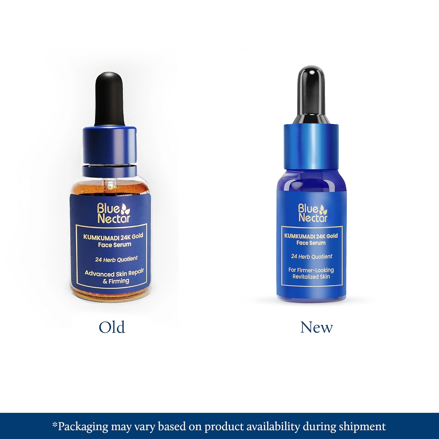 Blue Nectar 24k Gold Serum for Glowing Skin | Natural Kumkumadi Oil Serum for Face Infused with 24K Gold | Ayurvedic Face Serum for Skin Brightening and Skin Firming (24 Herbs, 10ml)