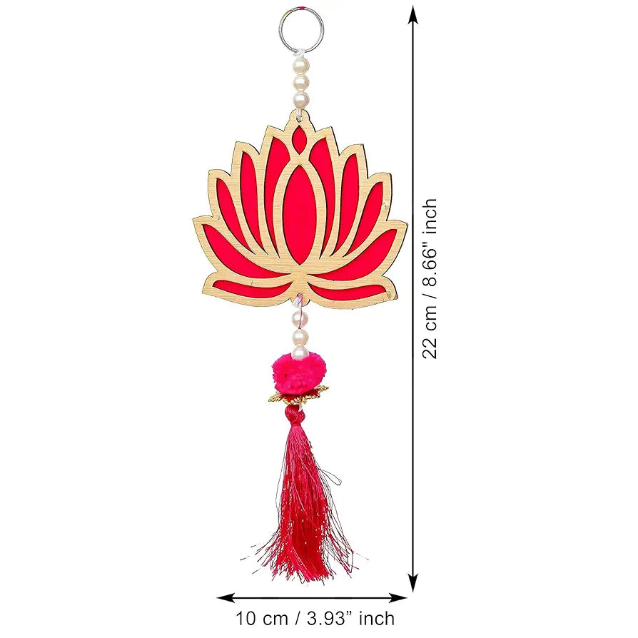 Wood Lotus Flower Decorative Wall Hanging Red and Golden