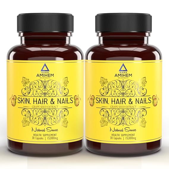 Amihem Grape Seed Extract Capsules | 15000 Mg Per Serving - 30 Capsules (Pack of 2)