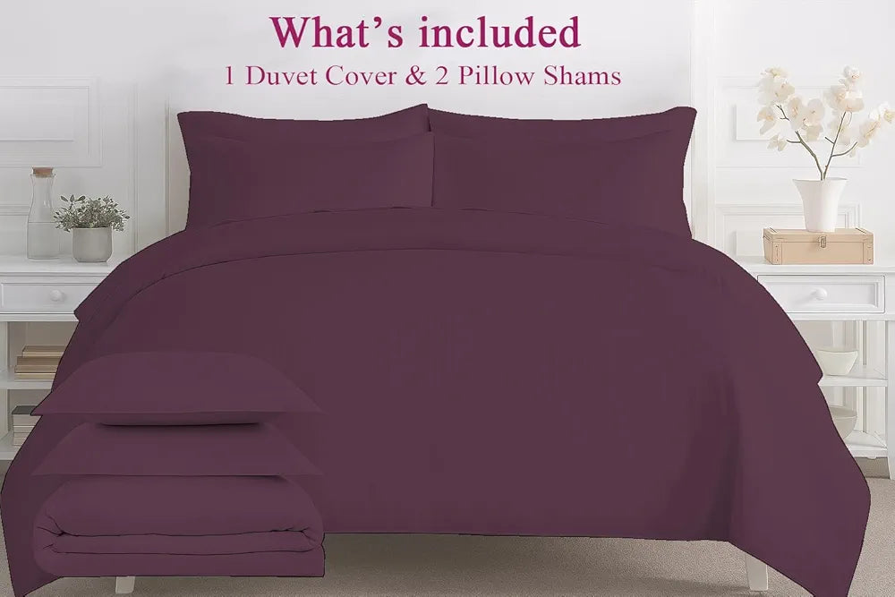 Trance Home Linen Zippered 100% Cotton 200 TC Satin Stripe Queen Duvet Cover Quilt Cover with 2 Pillow Covers Colour Deep Wine