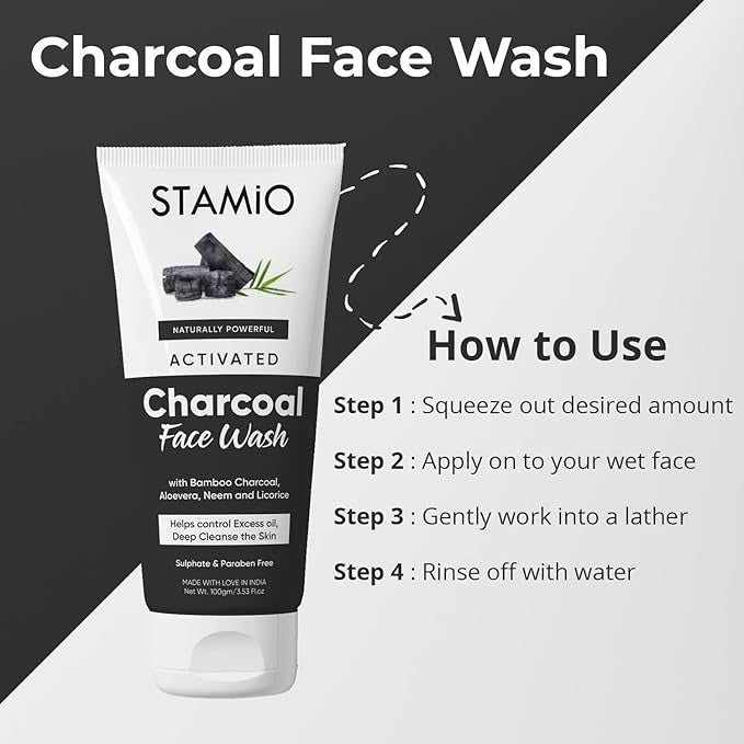 Stamio Activated Charcoal Face Wash - 100 gms
