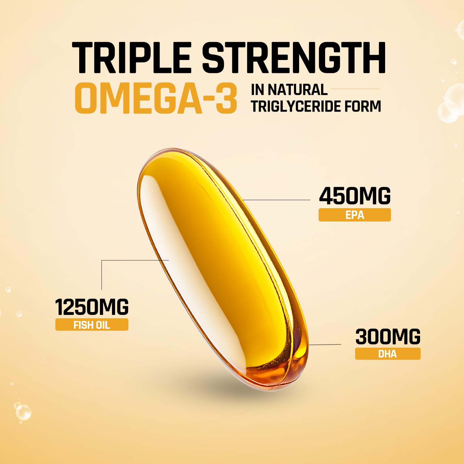 NATURALTEIN Omega-3 Fish Oil 1250mg Triple Strength Softgels | 450mg EPA & 300mg DHA in Triglyceride Form for Better Absorption | Heart, Brain, Eye & Joint Support | Glyphosate-Free | 60 Capsules