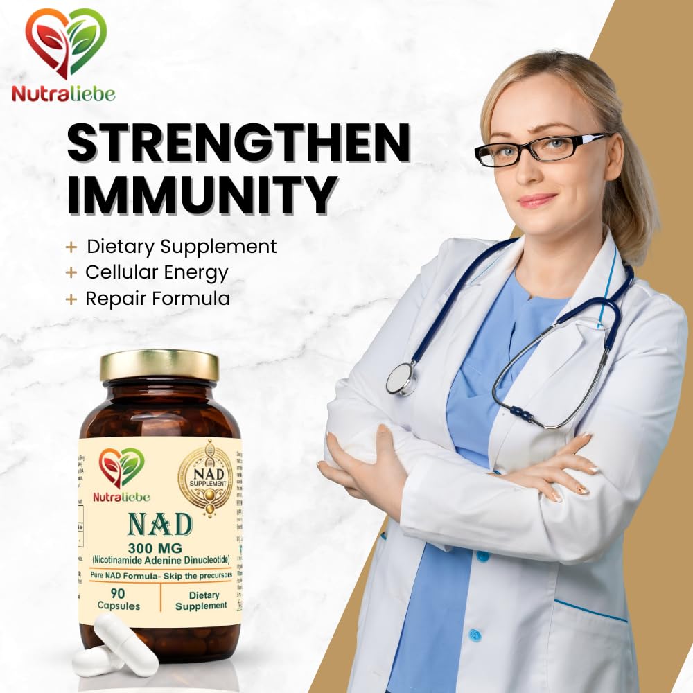 Nutraliebe NAD (Nicotinamide Adenine Dinucleotide) Pure 300mg - Cellular Energy and Repair Formula, 90 Capsules