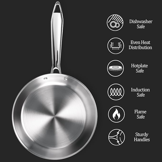 Milton Pro Cook 20 Cm Frying Pan Triply Stainless Steel With Lid, 1.2 Litre - 1106 gms