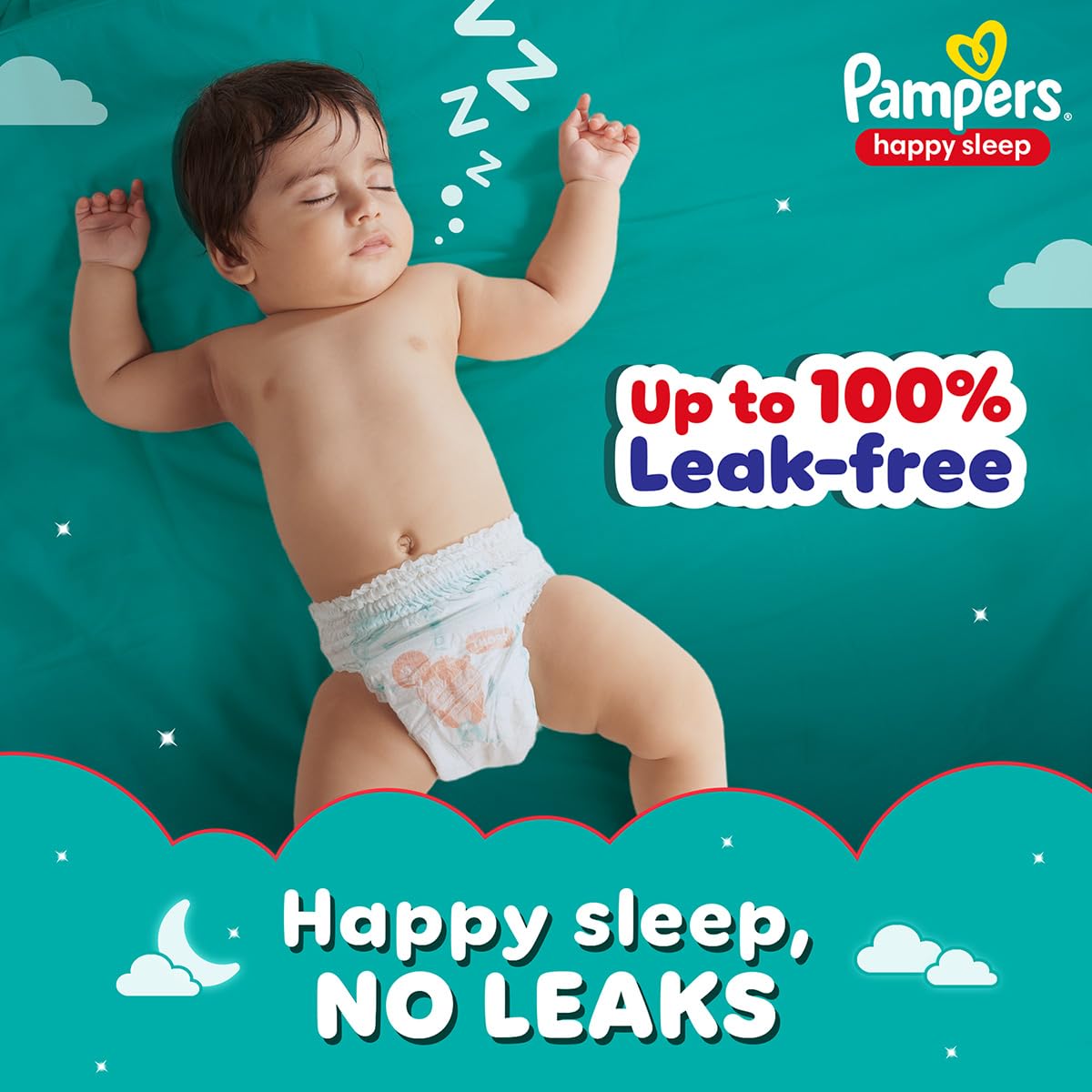 Pampers Happy Sleep Pant Style Baby Diapers, Medium (M), 48 Count, 1 Pampers = 1 Night Sleep, with Anti Rash Shield, 7-12 Kg Diapers