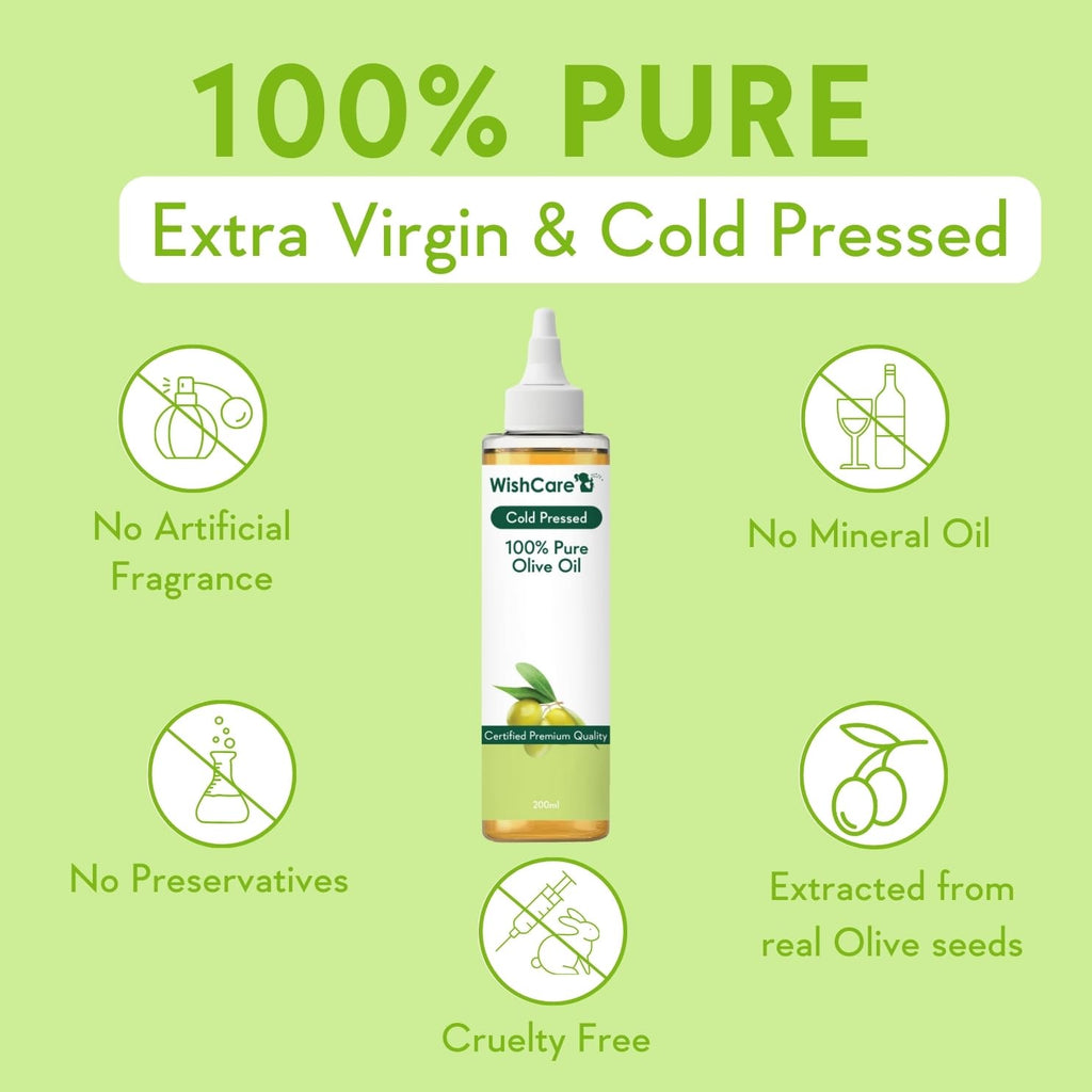 WishCareÂ® 100% Pure Premium Cold Pressed Olive Oil for Hair & Skin - 200ml