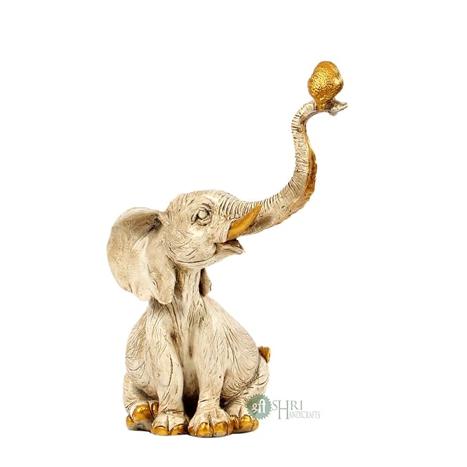 Indicast Resin Elephant Statue With Bird Sitting on Trunk Showpiece for Home Decor