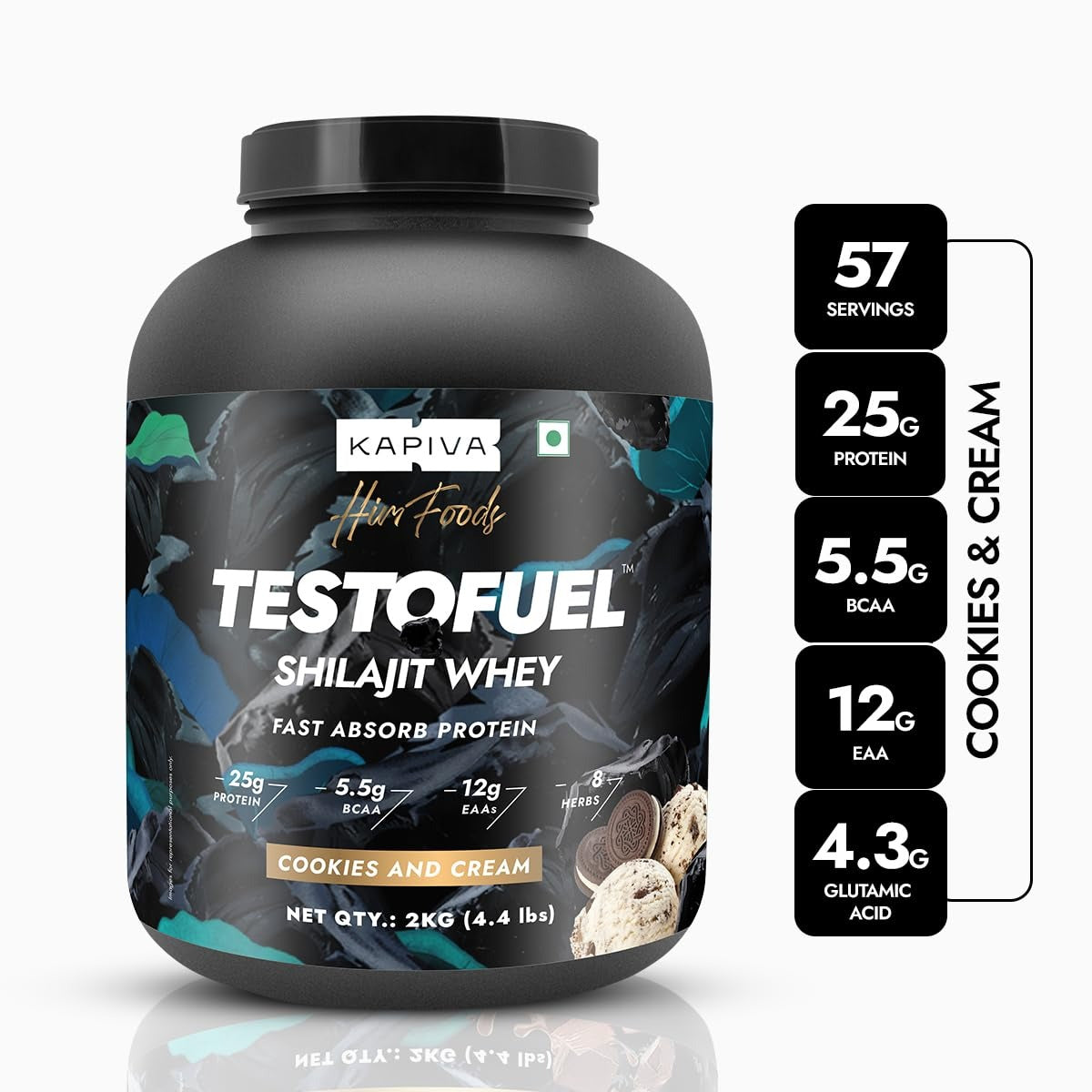 Kapiva Testofuel Shilajit Whey Protein Cookies & Cream - 2 kg