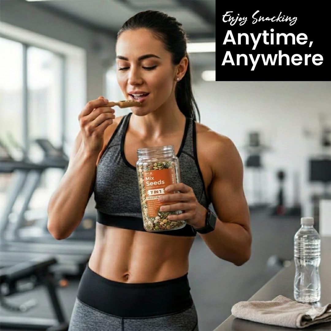 Growfitz 7-in-1 Super Seed Mix | 500g | 24.4g High Protein & Fiber | Roasted & Salted Pumpkin, Sunflower, Flax, Chia, Soy Nuts & Sesame | Healthy Snack |