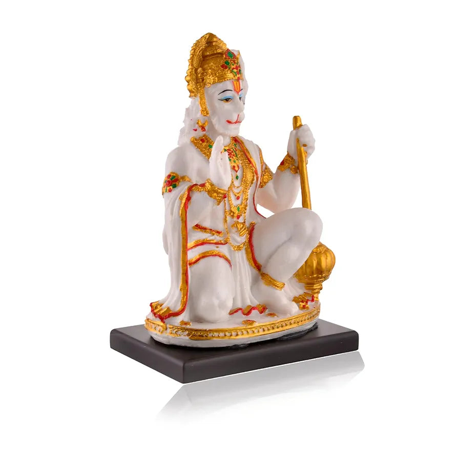 CraftVatika Hanuman Ji Marble Dust Murti Idol Poly Marble Sitting Bajrang Bali Hanuman Ji Blessings