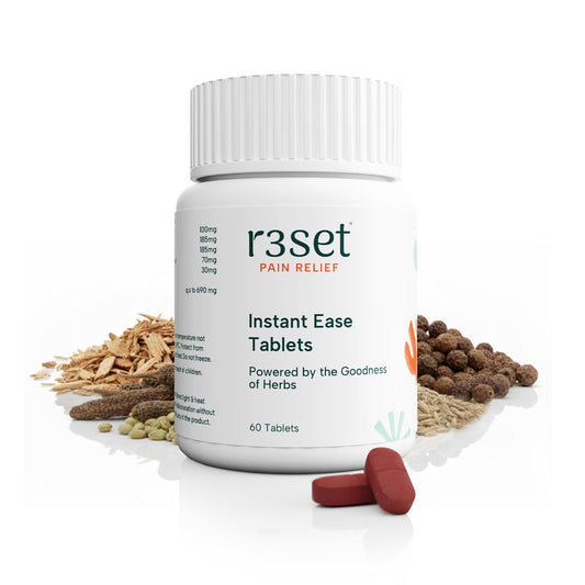 R3SET Herbal Tablets| Instant Relief for Abdominal, Period, menstrual cramps, Stomach, Knee & Joint Pain | 100% Vegetarian & Natural | Powered by natural herbs Cumin, Pippali & Ajwain | Ayurvedic Blend | 60 Tablets