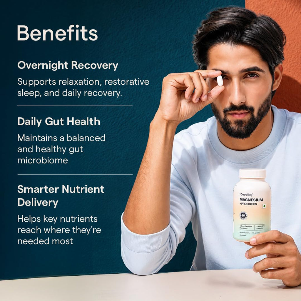 The Good Bug Magnesium Bisglycinate Tablets with Probiotics | 440mg Elemental Magnesium | Highly Bioavailable Form | Supports Muscle Recovery, Deep Sleep & Gut Health | 60 Tablets