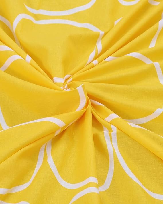 Huesland by Ahmedabad Cotton 144 Tc Cotton Bedsheet for Double Bed King Size with 2 Pillow Covers | Yellow & White