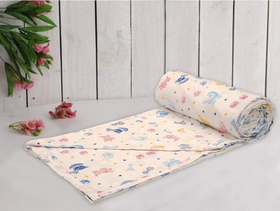 Trance Home Linen 150 GSM Pure Cotton Reversible Dohar Single Bed Size Ac Blanket Comforter Soft Light-Weight Bed Blanket Colour Ducks Multicolor