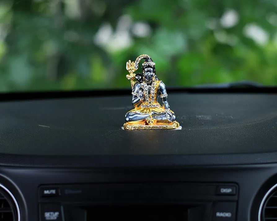Collectible India Gold Plated Lord Shiva Statue Car Dashboard Shiva Idol Showpiece