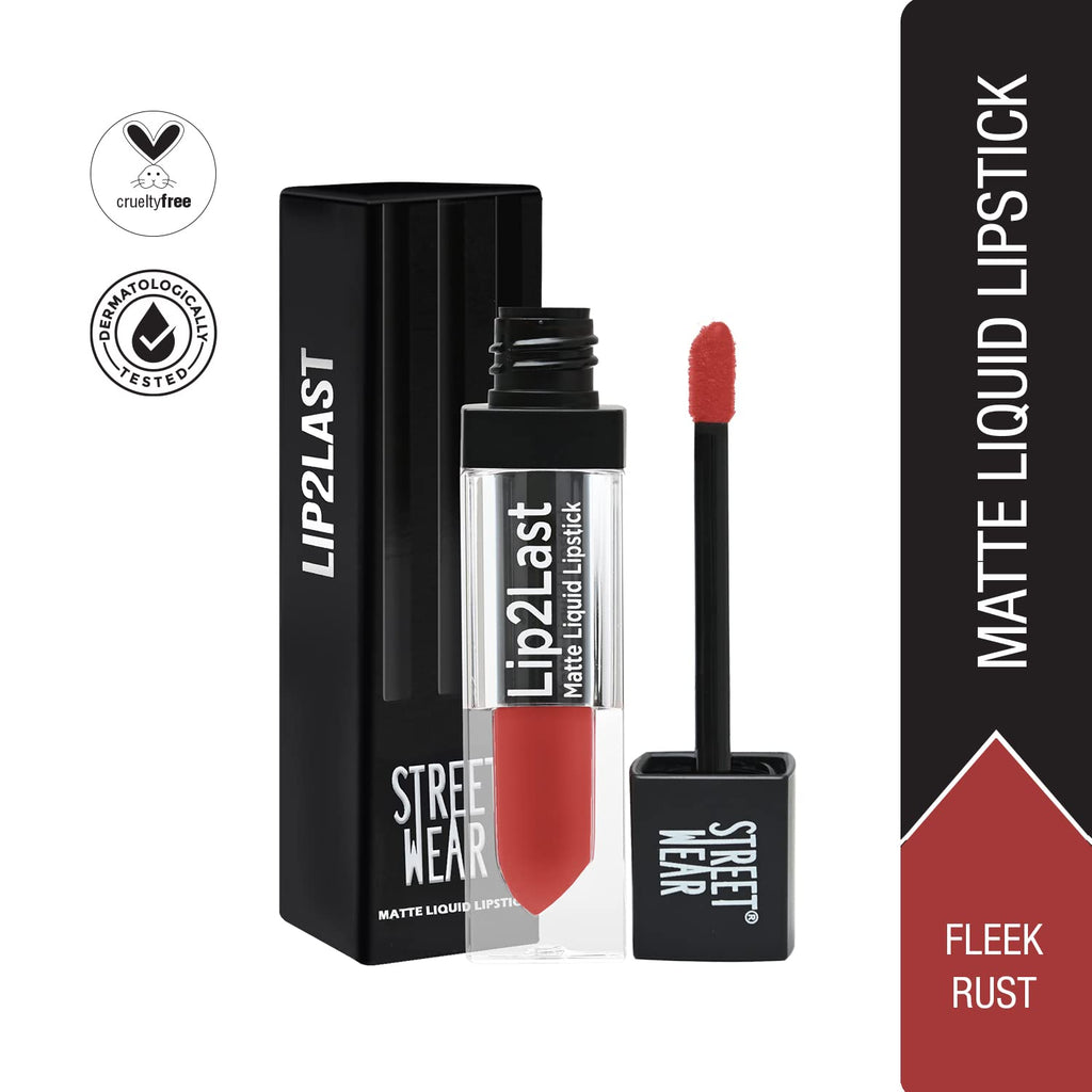 STREET WEAR Lip2Last Matte Liquid Lipstick -Fleek Rust (Red) - 5 ml - Transferproof, Smudgeproof, Mask Friendly, Non-Drying Formula, Enriched With Vitamin E - Lasts AM To PM!